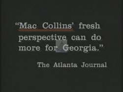 ["In this political advertisement, Mack Collins positions himself as a businessman capable of job creation, contrasting with incumbent politicians who only make speeches. The ad highlights an endorsement from The Atlanta Journal, which praises Collins for his understanding of the economy and potential to bring a fresh perspective to Congress."]