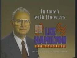 ["The 1994 campaign ad for Democratic candidate Lee Herbert Hamilton showcases his deep engagement with constituents. Throughout the ad, scenes of Hamilton attentively listening and interacting in community settings emphasize his approachability, dedication, and commitment to addressing local concerns. By actively consulting and mingling with citizens, Hamilton holds a warm, welcoming demeanor, highlighting his accessibility and passion for public service."]