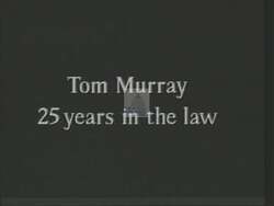 ["Tom Murray's 1988 presidential campaign ad showcases his career as a tenacious lawyer committed to justice. Scenes highlight his vigorous defense of underprivileged clients and battles against powerful adversaries in court. Murray embodies fairness and determination, passionately advocating for those wronged by the system, affirming his dedication to American values of justice and equality."]