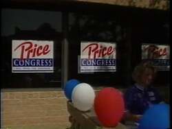 ["The 1992 political TV ad for Republican candidate Bill Price features a series of scenes where he passionately advocates for political reform and term limits. Price is shown speaking at various rallies, condemning Washington's greed and the negative impact of career politicians. His key message, highlighted against iconic D.C. backdrops and American flags, is urgent reform and transparency to restore democracy."]