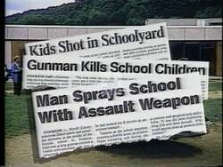 ["In the 1994 campaign ad, Democratic Party candidate Sam Farr emphasizes his support for gun control, contrasting it with his opponent, Bill McCampbell's opposition. Featuring scenes of Farr advocating for the Brady Law, increased police funding, and stringent firearm regulations, the ad portrays Farr as a proponent of community safety and school security."]