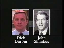 ["In his 1992 campaign ad, Dick Durbin positions himself as a staunch defender of Illinois families, emphasizing his commitment to safeguarding Social Security and increasing job opportunities through ethanol production. The ad strategically contrasts Durbins focused, family-centric approach with opponent John Shimkuss perceived alignment with oil executives, portraying Shimkus as hesitant and out of touch with local concerns."]