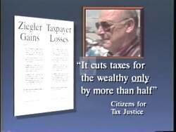 ["The political ad for Bart T. Stupaks 1994 campaign depicts Gil Zigler repeatedly signing contracts that benefit the wealthy at the expense of seniors, families, and workers. Scenes show Zigler unconcerned or content while signing documents that impose detrimental effects on average citizens, highlighting tax cuts for the rich and adverse impacts on others."]