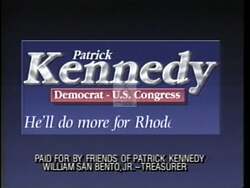 ["In a series of warmly engaging visuals, a 1994 political TV ad depicts Democratic candidate Patrick J. Kennedy interacting vigorously with constituents across various neighborhood settings. Emphasizing his approachable leadership and dedication, the ad portrays Kennedy as a fervent, independent advocate poised to effectively represent Rhode Island in Congress."]