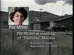 ["The political TV ad targets Pat Miller, suggesting her affiliations with an armed militia are extreme. It portrays her repeatedly promising support to the militia, criticized as anti-government. Scenes show her confidently engaging with militia members, characterized by controversy and extremism, posing potential danger to mainstream government views. The ad aims to frame her as an extremist."]