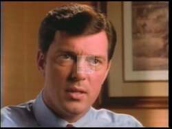 ["In his 1996 presidential campaign ad, Republican candidate Jon Lynn Christensen passionately discusses his vision for America, emphasizing the importance of safety, education, and economic stability. Positioned against a backdrop of American flags, Christensen fervently advocates for fiscal responsibility, enhanced security, and improved educational systems to ensure a prosperous future for all Americans."]