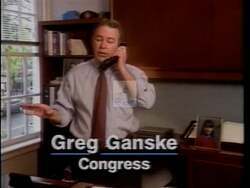 ["In the 1996 campaign ad, Congressman John Greg Ganske is portrayed as a fervent advocate for equitable Medicare funding for Iowa. The video depicts him passionately addressing disparities in Medicare allocation, both in legislative settings and public speeches, emphasizing the need for fairness compared to larger states like New York."]