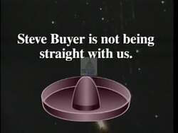["The 1992 campaign ad for Democratic Party candidate Jim Jontz portrays his opponent, Steve Booier, as evasive and dishonest about his stance on the Mexican Free Trade Agreement. Highlighted through symbolic dancing and hesitant responses during interviews, the ad emphasizes Booier's indecisiveness amid factory workers' concerns about job security."]