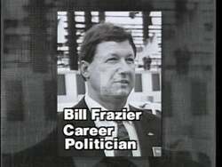 ["In Phil Sharp's 1992 campaign ad, he starkly contrasts his opponent Bill Frazier's legislative absenteeism. The ad features multiple frames of Frazier depicted disinterested and detached in various settings, including an empty legislative chamber, emphasizing his neglect in attending crucial votes. In contrast, Phil Sharp is promoted as reliably committed."]