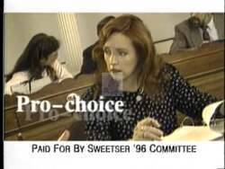["The 1996 political TV ad for Republican candidate Susan W. Sweetser showcases her strong focus on fiscal responsibility and bipartisan solutions. Throughout the ad, she is seen speaking confidently at various events, emphasizing her achievements in fiscal management and contrasting these with Bernie Sanders' record of increased taxation. Sweetser presents herself as a dedicated, solution-oriented leader."]