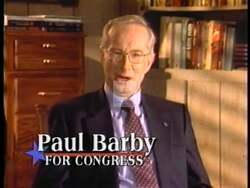 ["In the 1996 campaign ad, Democratic Party candidate Paul M. Barby emphasized fiscal responsibility by proposing a 10% pay cut for Congress until the budget is balanced. Barby presented this argument confidently across various scenes, showing his commitment to reducing government spending and holding Congress accountable."]