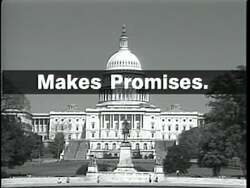 ["In the 1996 political TV ad, Republican candidate Thomas M. Davis emphasizes his reliable leadership, highlighting achievements in infrastructure and federal worker benefits. Throughout different scenes, he confidently addresses the camera and an engaged community, reinforcing his commitment to effective leadership and promises kept, with a consistent backdrop of his campaign posters and patriotic imagery."]