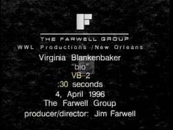 ["The 1996 political TV ad for Republican candidate Virginia Blankenbaker showcases her as a strong, confident leader. Multiple scenes feature her speaking passionately at podiums, engaging with the community, and smiling confidently in professional settings. The ad emphasizes her dedication to leadership, community service, education reform, and conservative values."]