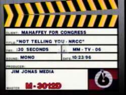["In the 1996 campaign ad, Republican Mike Mahaffey critiques opponent Leonard Boswells political record and decisions through a series of scenes. Mahaffey promises honest leadership, speaking earnestly directly to the camera across various settings including an office, a field, and rural areas, overlaying his critiques with visual captions about Boswells actions."]
