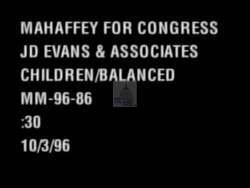 ["In his 1996 campaign ad, Mike Mahaffey portrays himself as a dedicated family man and prosecutor championing balanced budgets and childrens futures. Featuring numerous scenes of Mahaffey engaging with communities and families, the ad highlights his leadership qualities and commitment to American values, emphasizing hope, unity, and patriotic dedication with recurrent imagery of the American flag."]