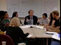 ["In a 1996 campaign ad, Democratic candidate Sam Farr emphasizes his commitment to education reform. Throughout various scenes, Farr speaks passionately at a podium, engaging with audiences and advocating for enhanced educational policies, reflecting his dedication. His interactions with President Clinton and community members underscore his achievements and ongoing advocacy in education."]