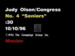 ["The 1996 campaign ad for Judy Olsen targets opponent George Nethercutt for his cuts to Medicare and Social Security. Portraying Olsen as a staunch defender of these programs, the ad contrasts her commitment to protecting senior benefits against Nethercutt's unfavorable voting record. Throughout, Olsen is presented as a champion for seniors' financial security."]