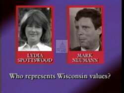 ["In her 1996 campaign ad, Lydia C. Spottswood passionately presents herself as a protector of Wisconsin values. She criticizes her opponent, Mark Newman, for his record on Medicare, pensions, and environmental laws. Spottswood emphasizes her commitment to defending senior rights, preserving the environment, and opposing corporate pollution, promising to stand firm on these issues."]
