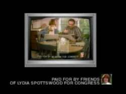 ["In the 1996 political ad for Lydia C. Spottswood, diverse Wisconsin voters appear disturbed and disillusioned by Mark Newman's negative ads. Various scenes depict a spectrum of voters reacting negatively to Newman's campaign tactics, from frowning to shutting off their TVs. Amidst this, Spottswood is shown passionately addressing campaign issues, contrasting with Newman's negativity."]