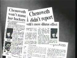 ["In a politically charged 1996 campaign ad, Democratic candidate Dan Williams is targeted by Helen Chenoweth, who aggressively accuses him amidst ideological disputes. The ad showcases Chenoweth in various frames appearing assertive and confrontational, making controversial and unsupported claims against Williams. These scenes depict a tension-filled backlash within the campaigns narrative."]