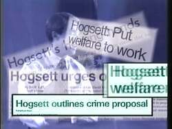 ["In the 1994 political TV ad, Democratic candidate Joe H. Hogsett passionately and confidently presents his detailed policy proposals, focusing on political reform and transparency. Throughout various campaign scenes, Hogsett addresses attentive audiences from behind the podium, emphasizing his commitment to improving governance and engaging earnestly in policy advocacy in Indiana."]