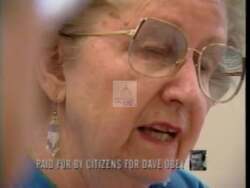 ["In the 1996 campaign ad for Democratic candidate Dave Obey, scenes depict Obey engaging with and speaking to enthusiastic audiences, highlighting his honesty and leadership qualities. Various individuals endorse Obey, commending his integrity and dependability. The ad effectively portrays Obey as a respected and trustworthy candidate, receiving widespread admiration and support."]