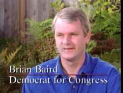 ["In a 1996 political TV ad, Democratic presidential candidate Brian Baird passionately advocates for fiscal responsibility, emphasizing the importance of a balanced budget while protecting essential services like Medicare and education. Throughout multiple scenes, Baird connects with diverse audiences, showcasing his leadership abilities and commitment to not compromising on key social support systems."]