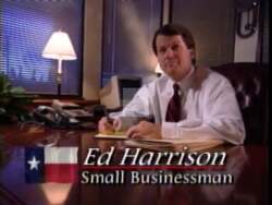 ["In the 1996 campaign ad for Republican candidate Ed Harrison, scenes showcase his commitment to \"Rebuild the American Dream.\" Harrison is depicted speaking passionately from podiums and in construction settings, engaging with workers and voters in Texas. The ad emphasizes his leadership, vision, and dedication to improving infrastructure and housing."]