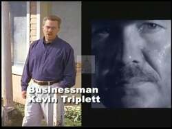 ["In the 2004 presidential campaign ad, Republican Kevin Triplett stands in various American settings���������from rural landscapes to bustling factories���������portraying his commitment to economic revitalization and growth. Speaking directly to the camera with a backdrop of the American flag and NASCAR memorabilia, Triplett emphasizes teamwork, leadership, and determination to revive the economy."]