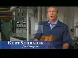 ["In a 2008 political TV ad, Democratic candidate Kurt Schrader humorously utilizes his veterinarian background to connect with voters. Scenes of Schrader interacting with animals in various situations symbolically portray his capabilities in managing difficult negotiations and promoting cooperation in Congress, emphasizing his skills in conflict resolution and complex communication."]