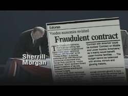 ["In the 1994 political TV ad for Bill Hefner, opponent Cheryl Morgan is depicted repeated times as signing contracts that betray North Carolina constituents for personal and political gains. The visuals consistently show distressed seniors, veterans, and farmers, highlighting the negative effects of her actions on these groups due to funding compromises."]