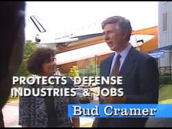 ["The 1994 campaign ad for Democratic presidential candidate Robert E. (Bud) Cramer features him passionately advocating for children's rights and community development at various venues. Positioned in professional settings, Cramer highlights his commitment to regional growth, economic projects, and children's advocacy, reinforcing his leadership and dedication to impactful work in Huntsville and beyond."]