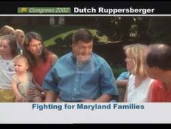 ["In his 2002 campaign ad, Democratic candidate Dutch Ruppersberger is portrayed as a confident and committed leader, willing to engage with the community and address pressing issues. The ad features multiple scenes of Ruppersberger speaking at various events, emphasizing his enthusiasm for public service and his readiness to represent diverse constituents in Congress. His consistent presence at the podium with campaign banners underscores his political determination."]