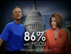 ["The 2010 political TV ad aimed against Congressman Barron Hill utilizes a series of scenes highlighting his close alignment with Nancy Pelosi, suggesting a negative impact due to his voting record. It features imagery of Hill with Pelosi, critical text overlays, and statistics emphasizing Hills alignment with Pelosis policies. The ad portrays this association as detrimental, concluding with the message \"Barron Hill: Good for Nancy, not for us.\""]