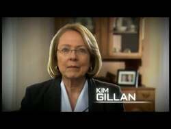 ["In her 2012 congressional campaign ad, Kim Gillan confidently addresses the camera in various professional settings. Throughout the ad, she emphasizes her commitment to problem-solving, leadership, and accountability to effectively represent Montana in Congress. Patriotic symbols and a campaign banner enhance her message of dedicated public service."]