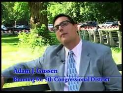 ["The 2012 political TV ad for Republican candidate Adam Gussen features him fervently jogging through New Jersey neighborhoods while discussing significant local issues such as jobs, healthcare, and education. Demonstrating urgency and commitment, Gussen addresses crowds and the camera, pledging strong leadership and improvement for New Jersey's 5th District amidst socio-economic challenges."]