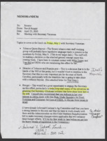 ["Memorandum from David Rouzer to Senator Elizabeth Dole on topics to cover during her lunch on Friday May 2 with Secretary Veneman"]