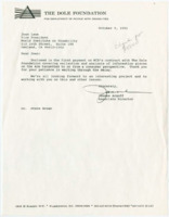 ["Letter from Associate Director of the Dole Foundation to the Vice President of the World Institute on Disability regarding a payment on the contract for a bibliography of sources relating to the Americans with Disabilities Act."]