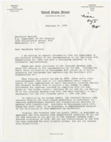 ["Senator Bob Dole writes to Secretary Bentsen of the U.S. Department of the Treasury requesting information be provided to him annually on Internal Revenue tax code relating to businesses and the implementation of ADA (the Americans with Disabilities Act)."]