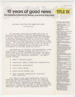 ["Letter to members of Congress from the National Coalition for Women and Girls in Education.  Includes an informative summary on the work done by the coalition as well as a list of member organizations and a press release by the United States Department of Education."]