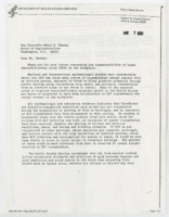 ["Letter to Representative Henry A. Waxman from the Director of the Department of Health and Human Services, Doctor William L. Roper, regarding HIV (AIDS) transmission in the food service industry."]