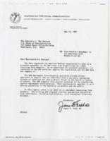 ["Letters from the American Medical Association and the American Public Health Association to Representative J. Roy Rowland and Edward M. Kennedy, respectively, regarding employment of food handlers with HIV and other infectious diseases under the Americans with Disabilities Act. Both organizations oppose any legislation that would prevent these individuals from being employed as food handlers."]