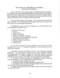 ["Part of a larger document, titled \"The Republican Congress: A Manifesto for Change in the House of Representatives\", that outlined the Republican Party's plans should they achieve a majority, this 1992 paper details the party's political agenda and priorities."]